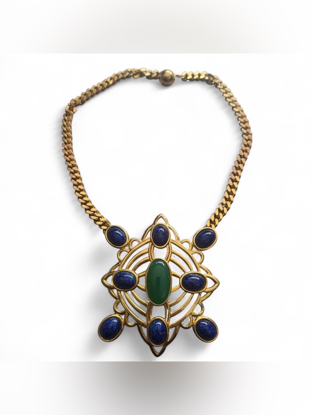 Kittelberger gold necklace with blue and green stones #jewelry